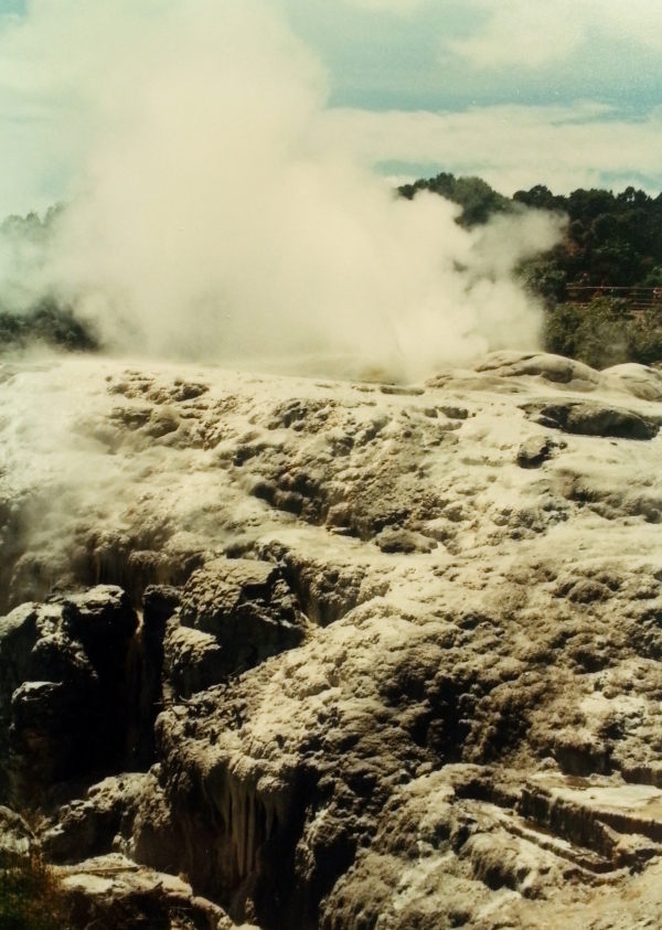 뉴질랜드의 화산지대에서 지열로 인한 연기가 분출되는 모습 (필자 소장).