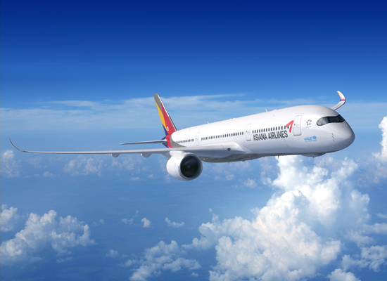 현재 인천~샌프란시스코 노선에 투입되고 있는 아시아나항공 A350-900 항공기로, 해당 기종은 금년 4월과 7월부터 각각 LA와 시애틀 노선에도 신규 투입될 예정이다. (아시아나항공 제공)