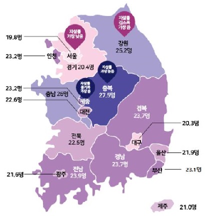 지역별 자살률 (2016년)