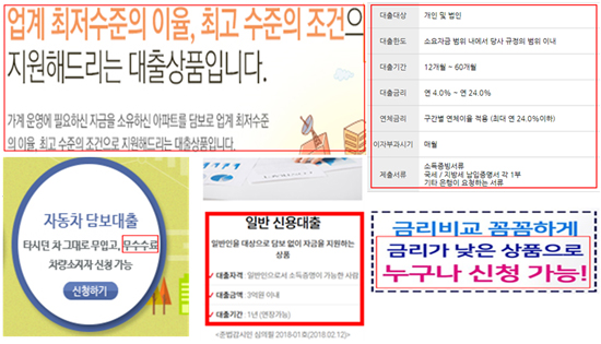 한국소비자원의 조사한 일부 저축은행의 과장광고 (한국소비자원 제공)