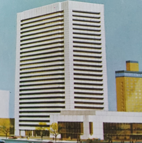 1970년대 은행건축의 새로운 유형으로 평가받았던 한국외환은행 본점 신축 조감도 (사진=한국금융30년사(78년))